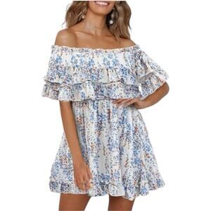 NWOT Chiffon Summer Off-the-Shoulder Floral Ruffled Mini Dress Size 10, Medium